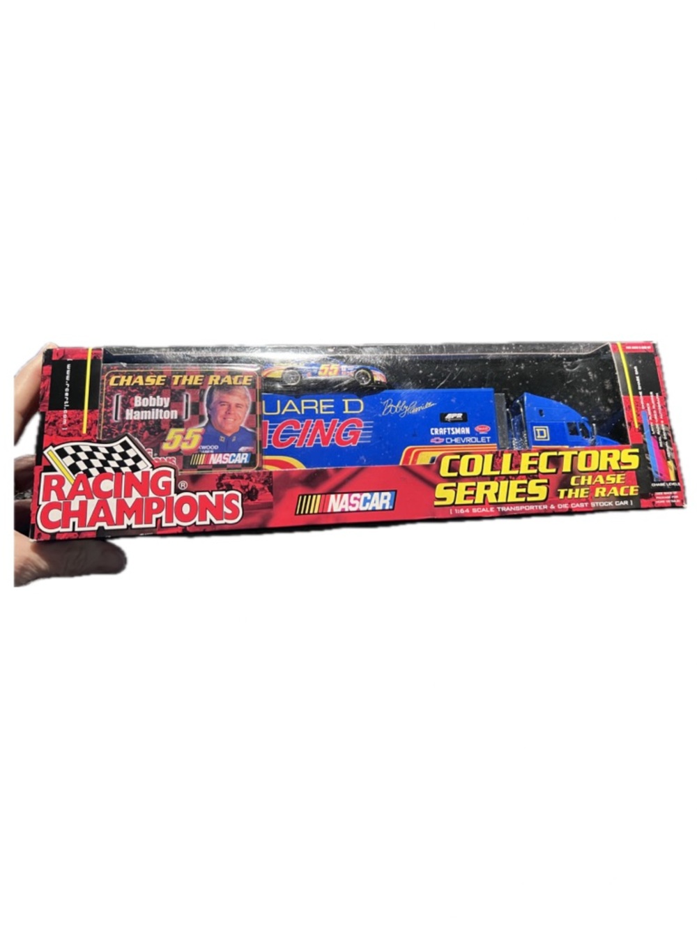 Nascar Bobby Hamilton Blue Racing Transporter & Car Set